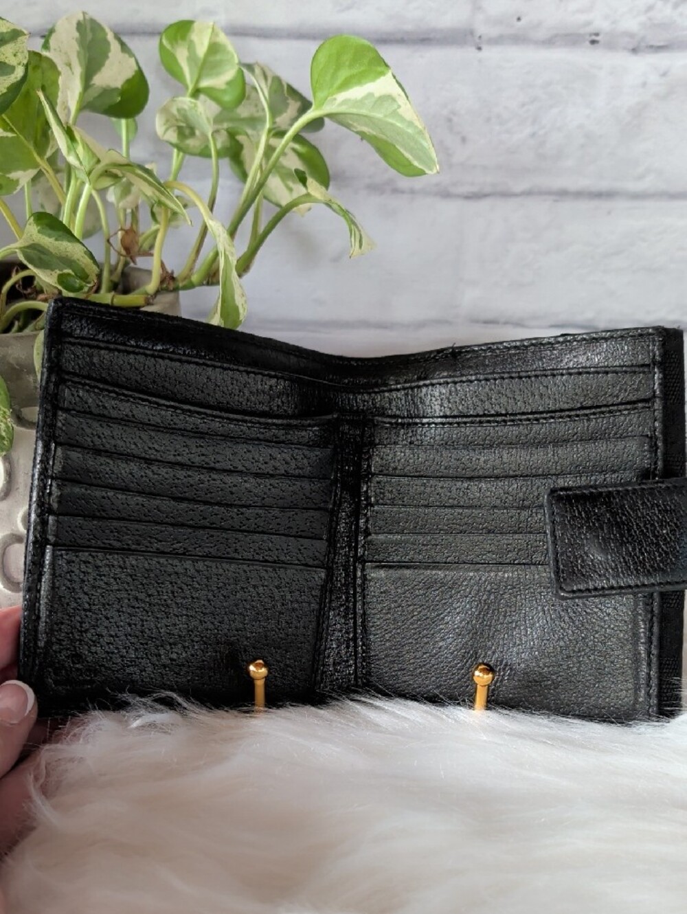 Authentic Gucci Black Monogram Canvas Compact Wallet with Silver-Tone Disc Snap - Picture 7 of 12